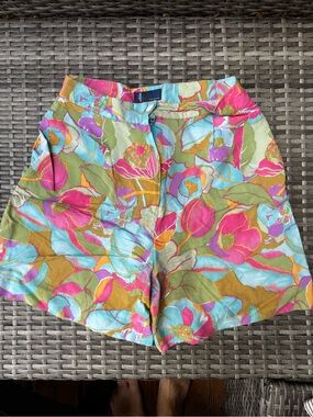 Floral High-Waist Cotton Blend Women’s Shorts - Pink Multi